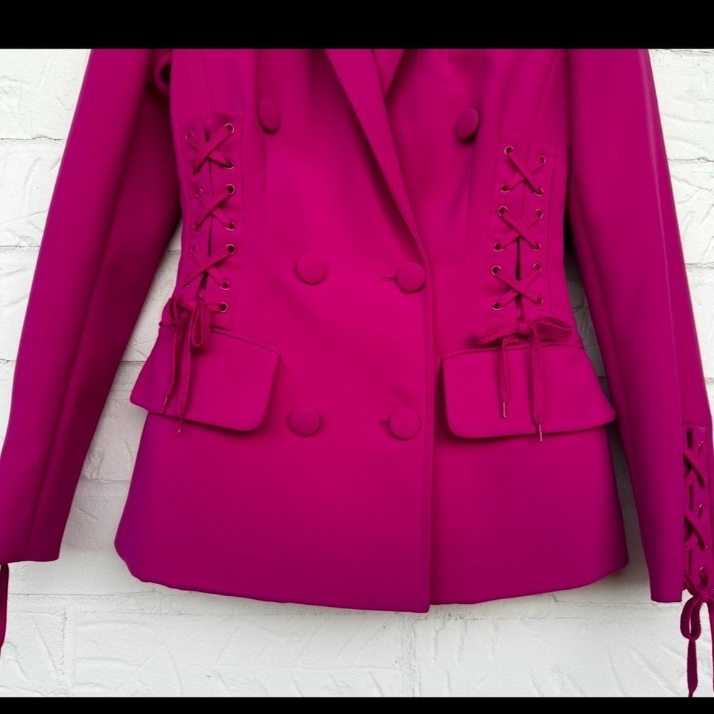 New Moschino Bondage Lacing Crepe Hot Pink Blazer Size 4 - Picture 10 of 16
